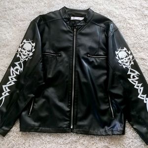 Mens black faux leather skull design jacket